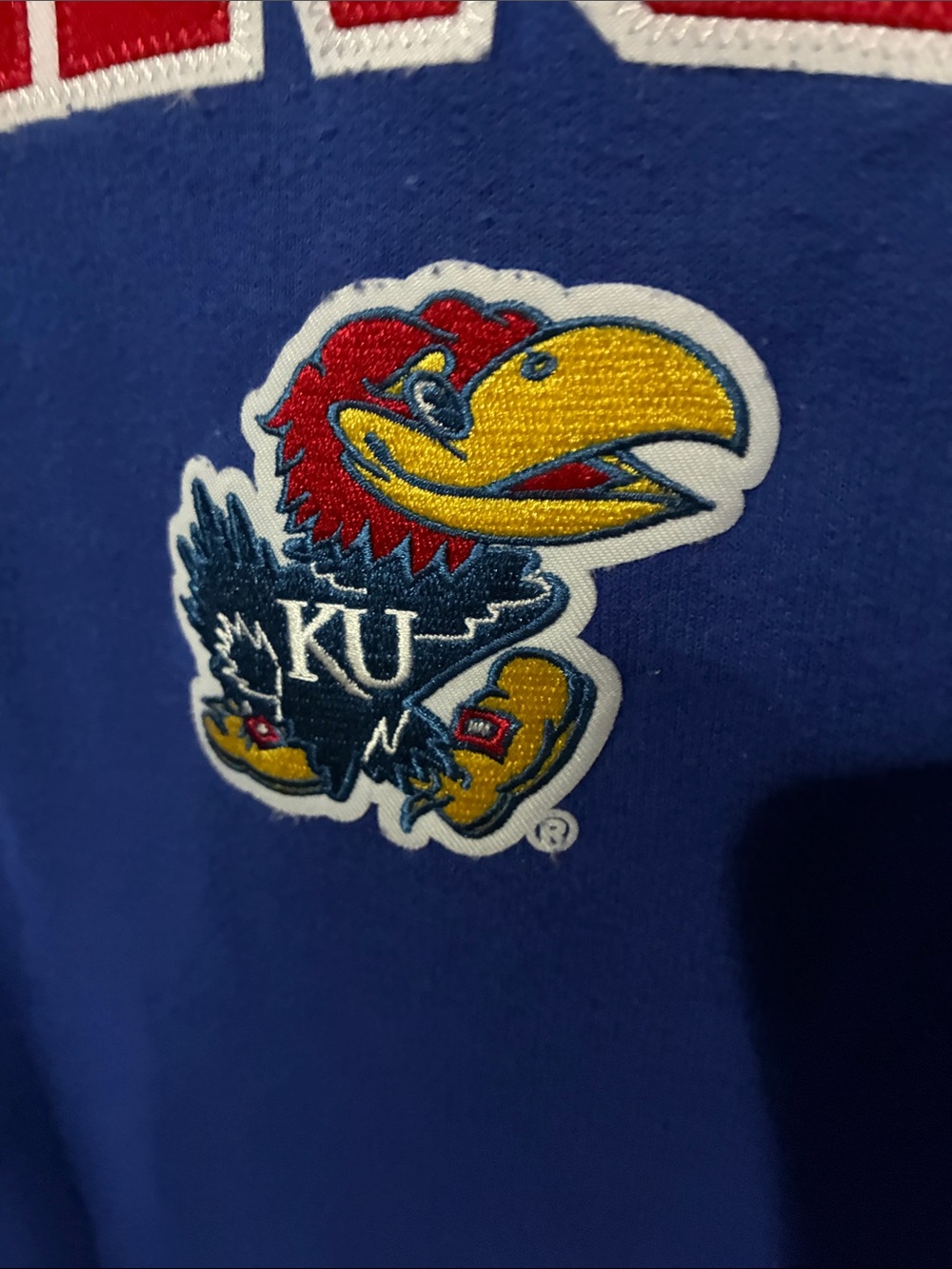 Champion Royal Blue Kansas KU Jayhawk Crewneck Sweatshirt with Red Lettering - Picture 5 of 9